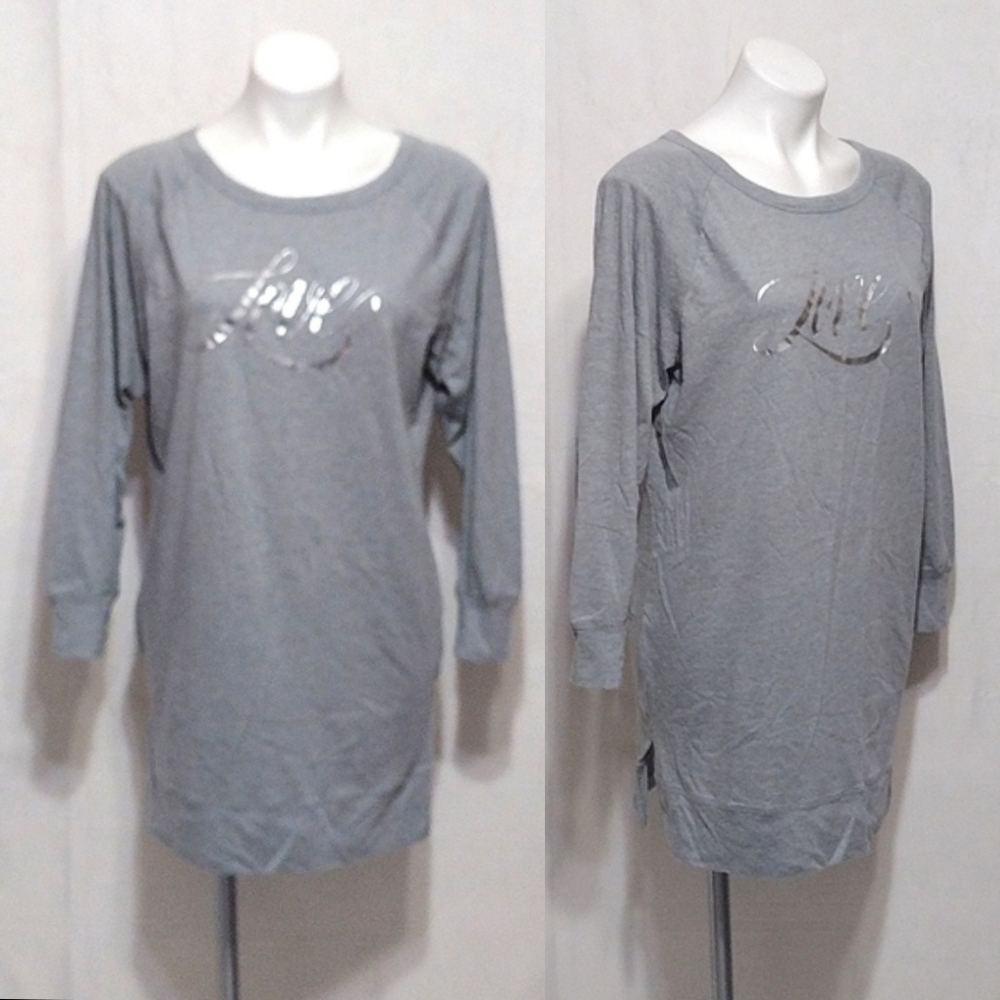 Victoria’s Secret Gray Ribbed Raglan Sleeve Lounge Shirt Dress Small Cozy Chic